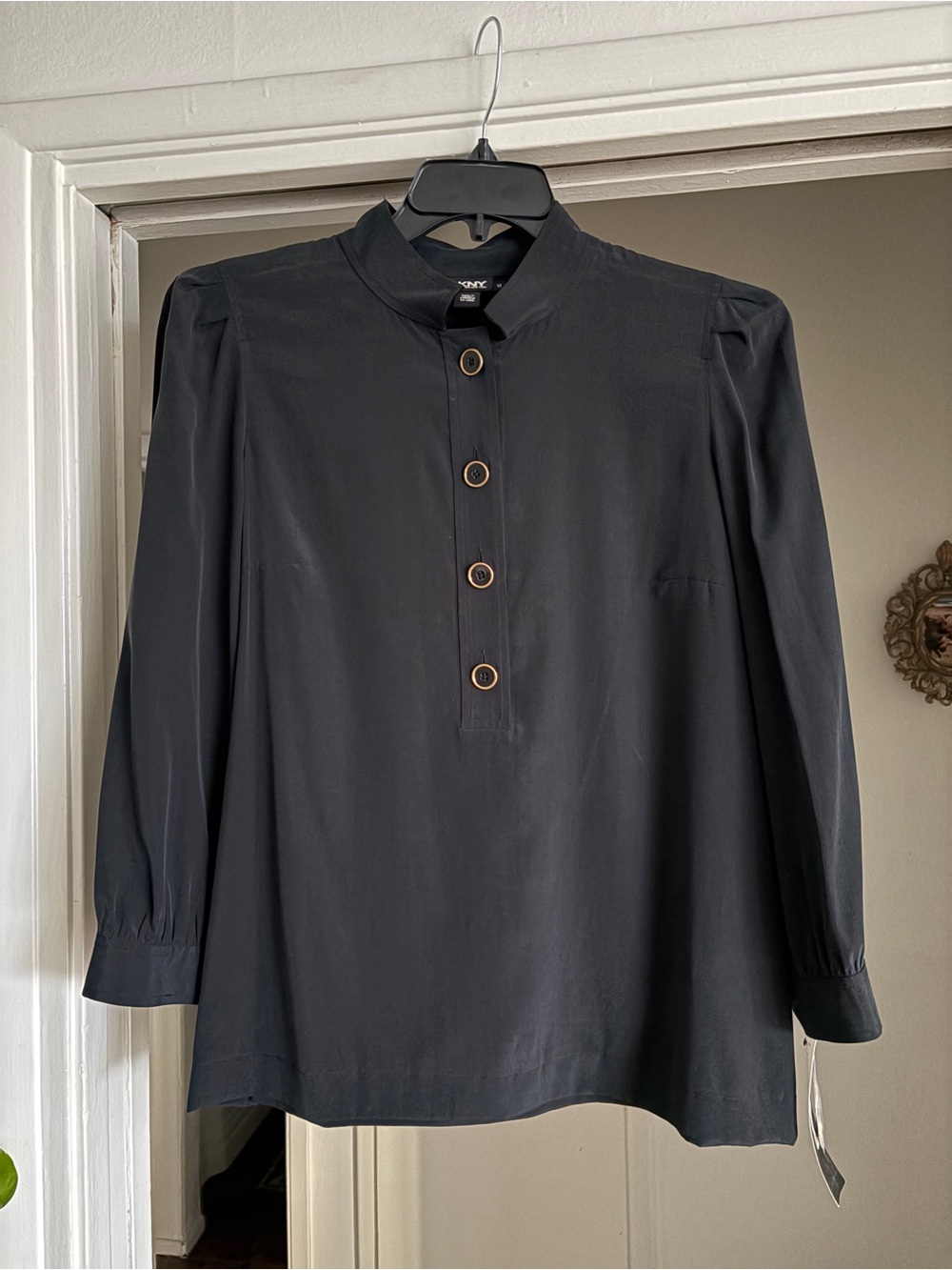 DKNY Button Mandarin Collar Blouse